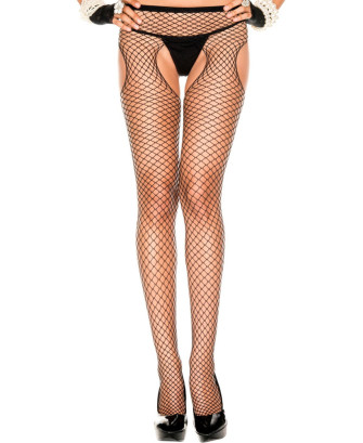 Collant noir résille échancré sur les hanches et entre-jambes 